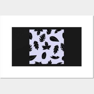 Leaves Pattern - Grey and Black on Blue Posters and Art